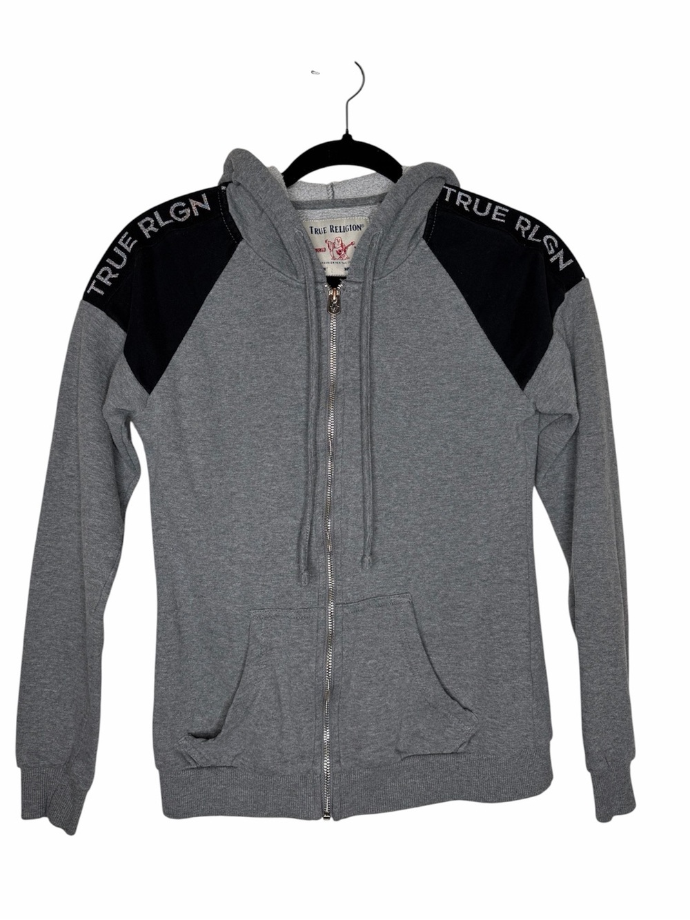 True Religion World Tour Full Zip Hoodie Womens Sz S Grey Black Y2K Athleisure
